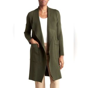 BY DESIGN Andrea Solid Olive Green Long Line Open Cardigan‎